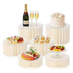 lot 3245 image: 6-Pack White Foldable Cylinder Cake Stands - 12 Diameter, 3.9-7.8 Height  Cardboard Risers with Acrylic Plates  Elegant Must-Have for Weddings, Holiday Parties, Dessert & Charcuterie Displays