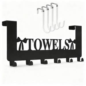lot 3248 image: BooWoodNeonMetal Over The Door Hooks, Towel Rack with 6 Hooks, and 4 Single Unique Hooks,Long Arm for Easy Hanging, Perfect for Bathroom Decoration, Bedrooms, and Apartments (Black)