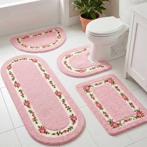 lot 3252 image: Timgle 4 Pcs Rose Flowers Coquette Bathroom Rugs Set Coquette Doom Decor Rose Flower Area Rugs Non Slip Absorbent Washable Door Mat Floral Bathroom Carpet for Home Hotel, 4 Shapes(Pink)