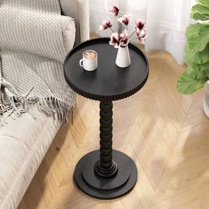 lot 3253 image: Heakrit Drink Table��Slot Edge Round Small Side Table for Small Spaces, Round End Tables with Decorative Tray, Pedestal Martini Tables for Living Room, Bedroom, Sofa Couch, Corners (Black)