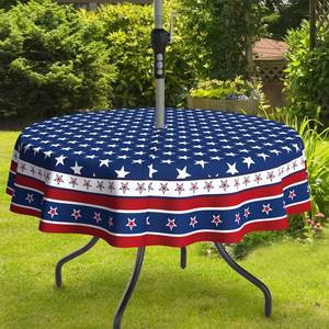 lot 4017 image: bnhjsdw Fourth of July Outdoor Tablecloth with Umbrella Hole Memorial Day Patriotic Table Cloth American Flag, Stars Partio Table Cloths with Zipper-60 x60 Round