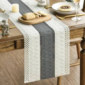 lot 4022 image: Artoid Mode Dark Grey Farmhouse Rustic Table Runner, Seasonal Holiday Hollow Kitchen Dining Table Decoration for Home Party Decor 12x48 Inch