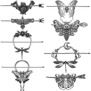 lot 4034 image: Syhood 8 Pcs Viking Celtic Hair Clips Vintage Knot Hair Stick Retro Silver Metal Celtic Barrette Hairpins Viking Jewelry Accessories for Women (Insects)