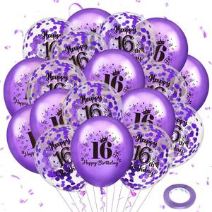 lot 4458 image: 16th Birthday Balloons - 18pcs Purple Confetti Balloons for Girls 16th Birthday Party Decorations - 12 inches