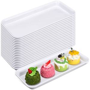 lot 4461 image: Ziliny 20 Pcs Serving Platters 14 x 6 Inch Rectangle Serving Trays Reusable Food Tray Dishes Dessert Trays Plastic Plates for Wedding Home Table Thanksgiving Christmas Party(White)