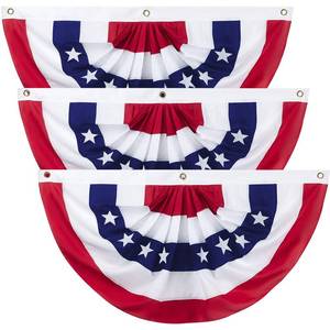 lot 4474 image: Outdoor Bunting Flags 3PCS 2x4 FT American Pleated Fan Flags, 4th of July Patriotic Buntings,Outside Veterans Day, Independence Day, Memorial Day Decorations, 250th Anniversary