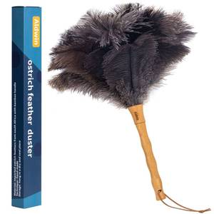lot 4475 image: Aldwin Ostrich Feather Duster, 16 inch Ostrich Feather Duster with Wood Handle Reusable, Fluffy Natural Genuine Handheld Feather Duster for Cleaning Supplies, Home, Car, Office