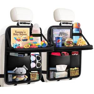 lot 4490 image: TCJJ Car Seat Organiser, Backseat Car Organizer for Kids, Car Backseat Seat Kick Protector With Tray and Touch Screen Tablet Storage Pockets Black2 Pack