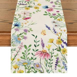 lot 4494 image: Artoid Mode Daisy Eucalyptus Lavender Floral Leaves Summer Table Runner, Spring Kitchen Dining Table Decoration for Home Party Decor 13x108 Inch
