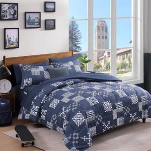 lot 5110 image: AMBERSPACE Twin XL Comforter Set Navy Blue, Plaid Bedding Set 5 Pieces for Boys Girls Teen, Classic Homestead-Style Comforter Set Bed in A Bag with Sheets, Pillowcase & Sham