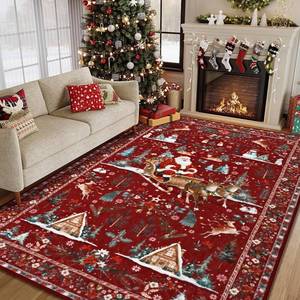 lot 5112 image: ASPMIZ Christmas Santa Claus Area Rug 3x5 Washable Non Slip, Red Living Room Rugs Low Pile, Soft Faux Wool Large Entryway Rug Indoor, Winter Floor Carpet for Bedroom Dining Room Christmas Decorations
