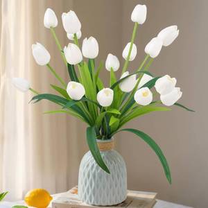 lot 5115 image: Homsunny 18.9 Large White Imitation Tulip Artificial Flowers, 15-Piece Pack. Perfect for Spring Weddings, Valentines Day, Easter, Mothers Day, and Elegant Home and Table vase Arrangements.