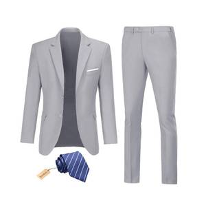 lot 5116 image: Datysum Men Suit Grey Prom Suits Slim Fit for Men 2 Piece Groomsman Wedding Blazer Casual Tuxedo Jacket Pants Set with Tie S