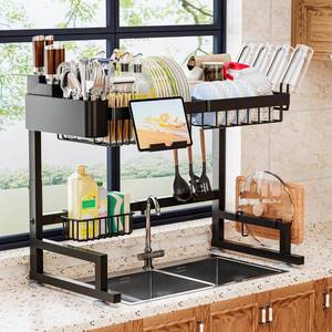 lot 5120 image: ilvvan Over Sink Dish Drying Rack (Expandable HeightLength) Snap-On Design Large Dish Drainer Storage Counter Organizer 24 - 35.5(L) x 12(W) x 19 - 22(H)