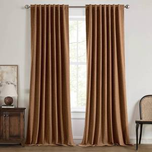 lot 5129 image: MIULEE 100% Blackout Linen Curtains for Bedroom, Brown Solid Luxury Decor Thermal Insulation Room Darkening Drapes for Living Room Back Tab Rod Pocket 42 x 96 Inches, 2 Panels