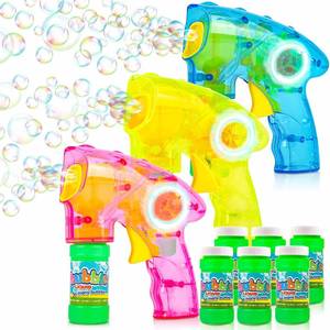 lot 5130 image: ArtCreativity 3 Pack Friction Powered Light Up Bubble Blaster Guns, Includes LED Bubbles Guns and 6 Bottles Fluid, Outdoor, Indoor Fun Gift Idea, Summer Party Favors (No Batteries Needed)