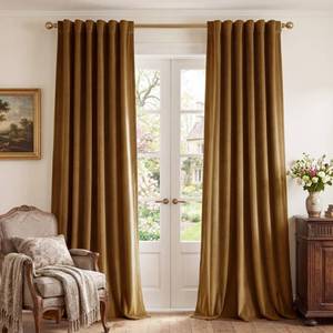 lot 5131 image: StangH Gold Brown Velvet Curtains 96 inches Long for Living Room, Luxury Back Tab Heavy Blackout Thermal Insulated Privacy Window Drapes for BedroomSliding DoorHall, W52 x L96, 2 Panels