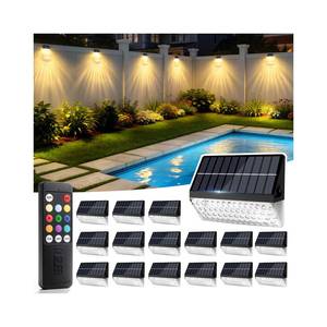 lot 5133 image: LumiZen Fence Lights Solar Powered with Remote 16 Pack, Warm White, Cool White and RGB Color Glow LED Solar Lights Outdoor, Dusk to Dawn Solar Fence Lights for Patio, Backyard, Railing, Deck, and Wall