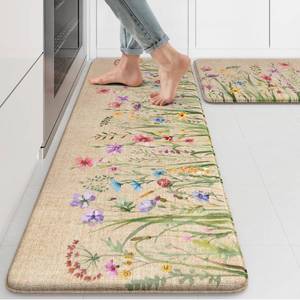 lot 5134 image: KIMODE Anti Fatigue Kitchen Mat, 17x4717x29 Floral Kitchen Rugs Sets of 2, Farmhouse Kitchen Floor Mats Non-Slip Cushioned, Comfort Standing Desk Mat for Sink, Laundry,Home Brown