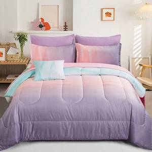 lot 5137 image: Dinjoy Girls Comforter Set Queen Size Colorful Ombre Blue Pink Purple Rainbow Bedding Set 7 Pieces Bed in A Bag for Kids Teen Girls Women with Comforter, Flat Sheet, Fitted Sheet