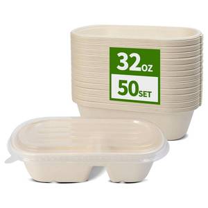 lot 5146 image: AICHEF 50 Pack Large 2 Compartment Paper Bowls with Lids, Divider Food Containers Disposable for Main Dish with Sides, Chip Dips (50 Bowls 50 Lids)
