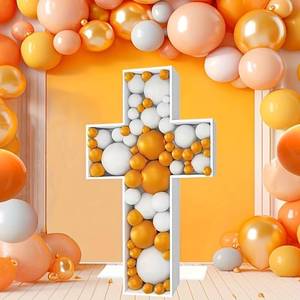 lot 5150 image: 3FT Tall Cross Balloons Mosaic DIY Pre Cut Frame Baptism First Holy Communion Celebration Wedding Decorations Party Decor