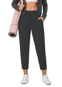 lot 6330 image: Houmous Womens Cotton Yoga Barrel Pants Wide Leg 2628 Petite Stretch Loose Lounge Travel Slacks Pockets (28 Inseam, Heather Grey, X-Large)