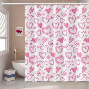 lot 6331 image: Umpoo 36x72 Inch Happy Valentines Day Themed Shower Curtain Pink Love Heart Pattern Print Design for Bathroom Decor Waterproof Fabric Polyester Shower Curtain Sets with Hooks