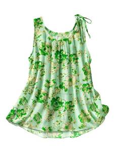 lot 6337 image: YESNO Summer Casual Tank Tops for Women Floral Printed Scoop Neck Loose Fit Ruched Sleeveless Shirts with Bow L EV1 CR473, Large