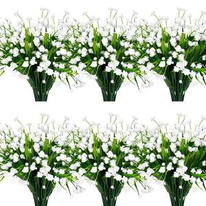 lot 6342 image: 12 Bundles Artificial Flowers for Outdoors Summer Decor, Realistic UV Resistant Fake Plants Faux Plastic Flowers for Outside Planter Home Gardens Patio Porch Yards Spring Cemetery Decor(White)