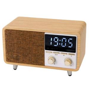 lot 6344 image: Retro Bluetooth Speaker Clock Radio with Fabric Grille&Wood Finish,Vintage FM Radio with Dual Alarm,Dimmable LED Display for Bedroom Nightstand,Office Desk,Loud Sound,Rechargeable,Knob Control ,TF&AUX