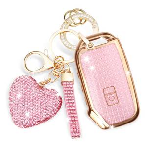 lot 6345 image: FT FUNTOR for Kia Key Fob Cover,Compatible with Kia Soul Forte Telluride K5 Seltos NIRO Sportage Sorento,5 Buttons TPU for Kia K5 Key Fob Cover with Golden Edge (A-Pink)