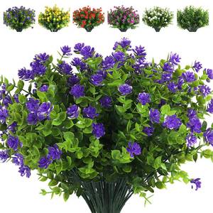 lot 6349 image: RECUTMS Artificial Flowers Outdoor Plastic 8 Branches Faux Plastic Corn-Flower Greenery Shrubs Plants Indoor Outside Hanging Planter Kitchen Home Wedding Office Garden Decor (Purple)