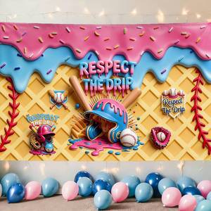 lot 6354 image: Ice Cream Drip Baseball Birthday Party Decoration 3D Visual Effect Baseball Ice Cream Drip Theme Banner Sports Party Hanging Photo Supplies for Summer Party Gathering Decorations