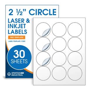 lot 6356 image: 2.5 Printable Round Labels for Laser and Inkjet Printers - 360 Blank Labels, 30 Sheets for Business Logos, Thank You Stickers, Price Tags, QR Codes - Spartan Industrial Template C005