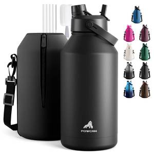 lot 6358 image: POWCAN 64 oz Insulated Water Bottle for Sports 2-in-1 Straw & Spout Lid, Leakproof, Carrier Bag, Shoulder Strap, Keep Cold 48H, BPA-Free, Half Gallon Metal Water Jug for Gym, Travel, Gift (Midnight)
