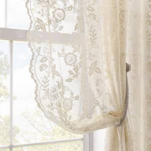 lot 6360 image: FINECITY Beige Lace Curtains 36 Inch Length 2 Panels Rusitc Leaf Floral Short Sheer Curtains for Kitchen Window Over Sink, Rod Pocket Privacy Light Filtering Lace Cafe Curtain, 42 x 36 Inch