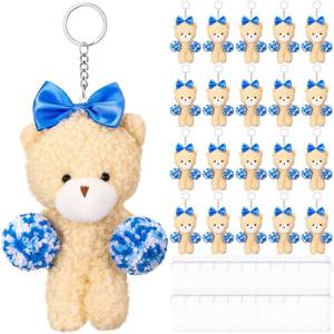 lot 6364 image: VioraWhite 20 Sets Mini Bear Stuffed Animals Cheer Gifts Bulk Bear Keychains with White Organza Bags for Cheer Team Gift(Blue)