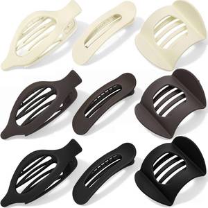 lot 6371 image: Obeoby 9 PCS Flat Hair Clips for Women, 3 Types Strong-Hold French Flat Claw Clips for Thin or Thick Hair Barrettes Hair Accessories Large Medium Stocking Stuffers (Coffee, Black, White)