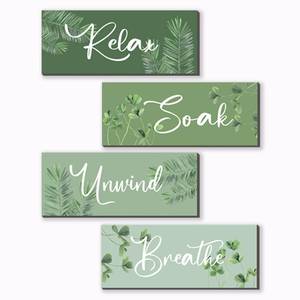 lot 6373 image: ONIZHITY 4 Pcs Sage Green Bathroom Wall Decors Relax Soak Unwind Breathe Wooden Word Sign Rustic Sage Bathroom Accessories For Bedroom Living Room Office Decorations(Green 10X4 Inch)