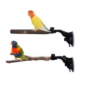 lot 6386 image: Natural Wood Bird Perch Stand With Suction Cup - 2 PCS Parrot Cage Toys, Shower and Window Stand, Wall Bath Rack for Cockatoo, Macaw, Parakeet
