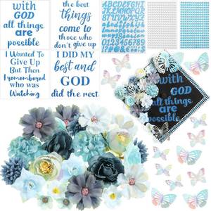 lot 6397 image: Feifeiya 41 Pcs DIY Graduation Cap Decorations Accessory Kit Include Faux Flower Heads Graduation Quote Glitter Sticker 3D Butterfly Pearl Rhinestones Sticker (Classic,Blue)