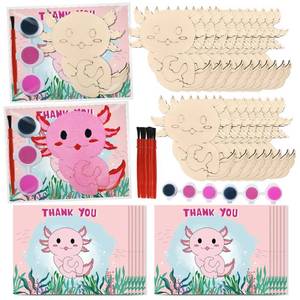 lot 6402 image: Jekocet �� Axolotl Party Favors 24 Pcs Axolotl Wooden Crafts to Paint with Thanks Card Axolotl Centerpieces for Tables for Axolotl Birthday Decorations