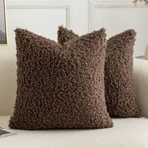 lot 6416 image: Joyouth Pack of 2 Curly Teddy Wool Faux Fur Throw Pillow Covers Fuzzy Accent Soft Sherpa Pillowcases Sheepskin Fleece Decorative Cushion Case for Sofa Couch Living Room 24x24 Inch Chocolate