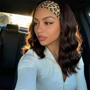 lot 6418 image: CINHOO Curly Brown Headband Wigs for Black Women 14inch Short Dark Brown Mix Blonde Highlight Headband Wig for Women Loose Wave Head Band Wig Synthetic WIgs with Headbands Attached (68#)