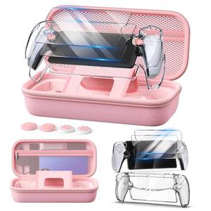 lot 6422 image: Auarte 12 in 1 Accessories Set for PlayStation Portal Remote Player, Hard Carrying Case for PS Portal with Clear Skin Case for PS5 Portal, 2 Screen Protector with 4 Thumb Grip, Princess Pink