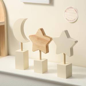 lot 6423 image: Barydat 3 Pcs Boho Nursery Shelf Decor Wooden Moon and Star Nursery Decor Set Cute Bohemian Children Kids Decoration for Boys Girls Farmhouse Bedroom Kindergarten Classroom Playroom Bookshelf