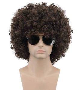 lot 6425 image: karlery Men Women Afro 70s 80s Short Curly Dark Brown Rocker Party Wig California Halloween Costume Cosplay Wig