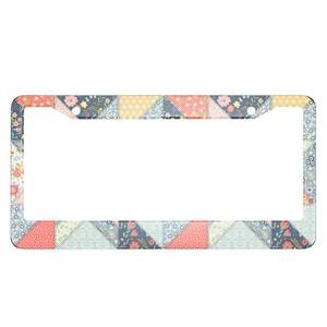 lot 6462 image: HOSNYE Artwork Quilter License Plate Frame Flowers and Dots Patchwork Metal License Plate Cover Front Plates Frames Car Tag Frame for Women Men US Vehicles Standard