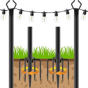 lot 9346 image: Beizelte 2 Pack String Light Poles,10 Ft Light Poles for Outside String Lights,Outdoor Lights Pole with Fork,Metal Poles Stand for Patio Deck Backyard